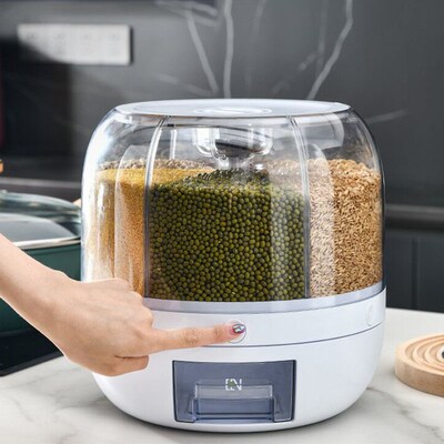 Swivel Household Rice Bucket Grain Storage Box Partition Sea