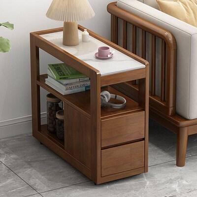 Side Table Cabinet Light Luxury Rock Board Solid Wood Coffee