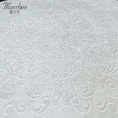 慕尔本纯手工欧式法式雕花高低毛新西兰羊毛加丝地毯圆形客厅卧室