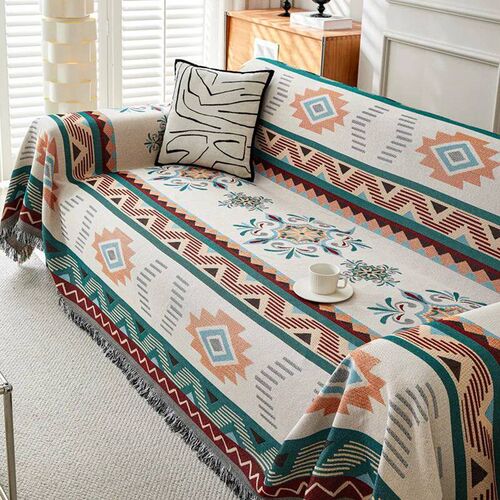 Boho Cotton Linen Sofa ver Towel Ethnic Style Geometric All-