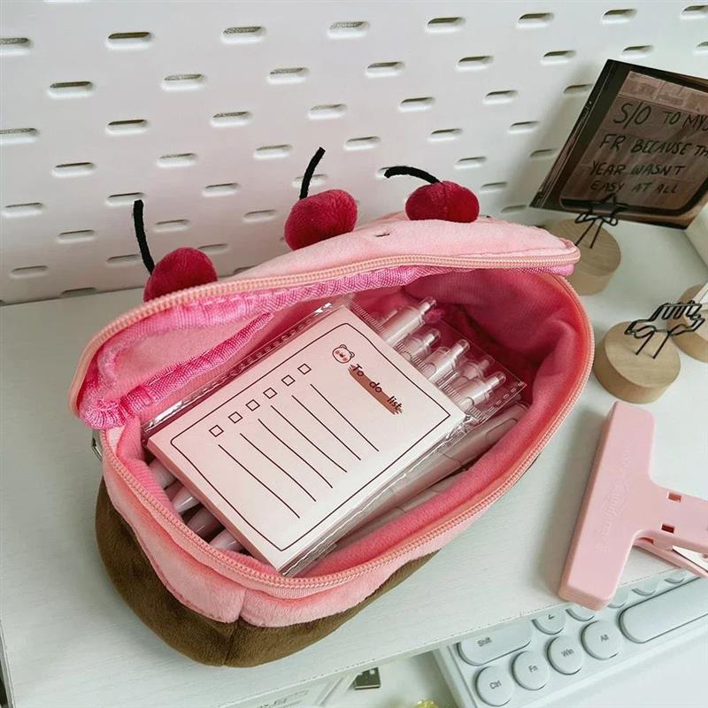 Cute Pencil Bag Plush Cherry Cake Pencil Case Large Capacity图片