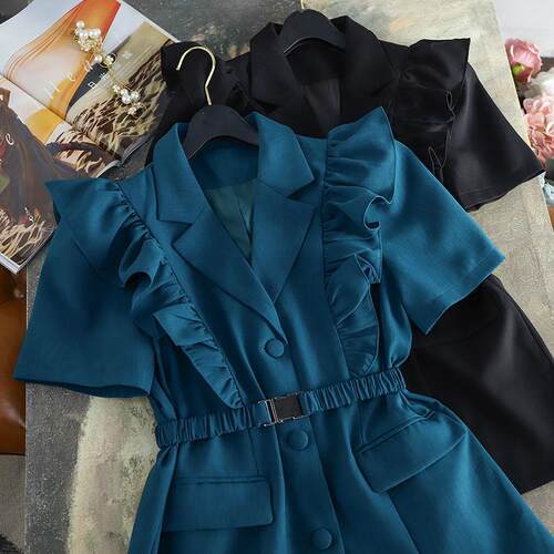 PEONFLY 2022 Summer Two Pieces Set Women Single Botton Loose