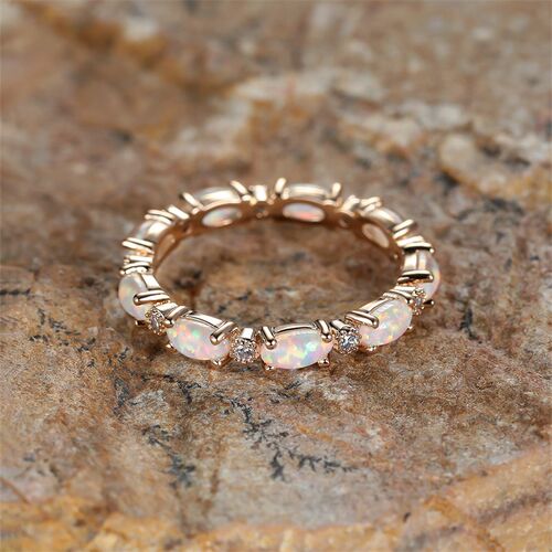 Bride Small Oval Stone Ring White Fire Opal Stacking Rings F