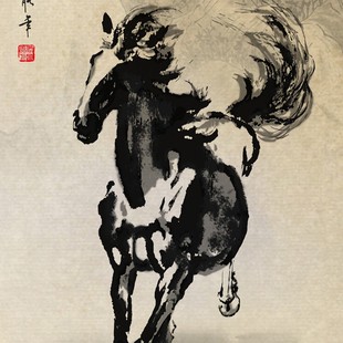 国画马到成功徐悲鸿奔马图八骏图郎世宁马中式客厅办公室装饰挂画