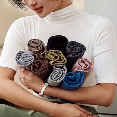 Half Turtleneck Milk Silk Tops Women Short Sleeve Slim T-Shi