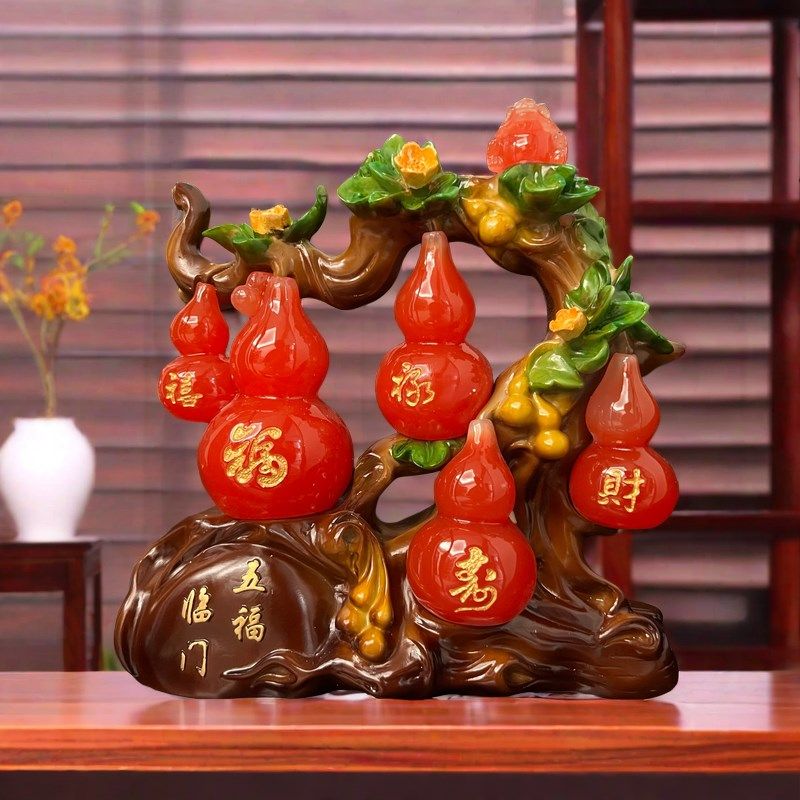 中式五福临门葫芦摆件家居客厅酒柜装饰品,家居饰品,桌面摆件,淘宝优惠券,粉丝福利购,淘宝优惠卷