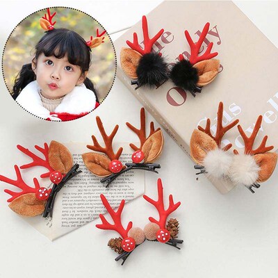2pcs/set Christmas Hair Clips For Girls Cute Deer Ear Hairpi
