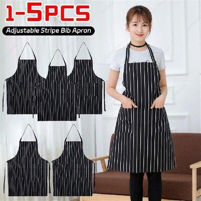 1-5PCS Striped Work Apron 2 Pockets Adjustable Clean Apron