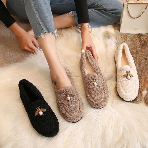 2023 New Womens Winter Plush Shoes Wear non slip warm flat