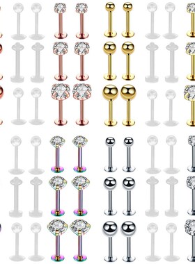 18Piece Stainless Steel Crystal Tragus Earring Set 16G Shiny