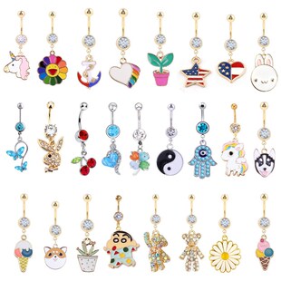 1PC Stainless Steel Crystal Belly Button Ring Dangle Fashion