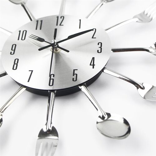 Cutlery Metal Kitchen Wall Clock Spoon Fork Creative Quartz