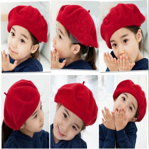 Baby Kids Girls Beret French Artist Warm Wool Winter Beanie