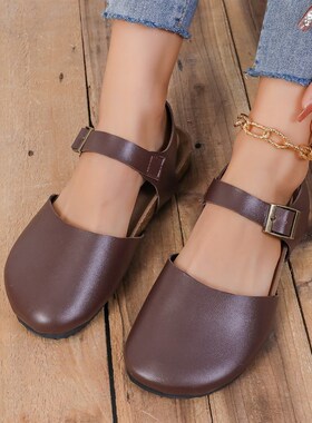 Softwood Clogs for Women Round Head Flat Buckle Sandals Euro