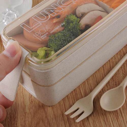 Kitchen 900ml Microwave Lunch Box Wheat Straw Dinnerware Foo