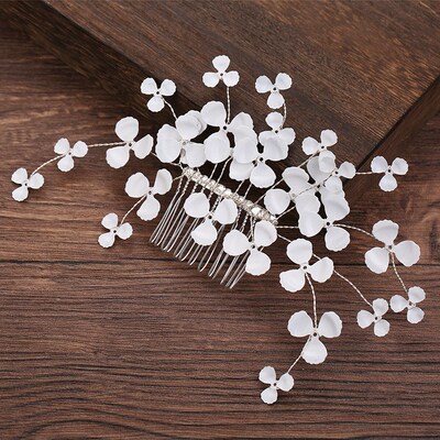 Bridal Hair Accessory Korean White Flower Diamond Hair CombI