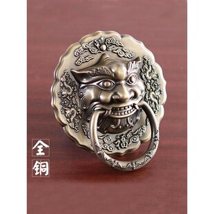 中式头仿古大门拉手纯麟铜子头虎麒狮头兽门老式环头木门把手配件