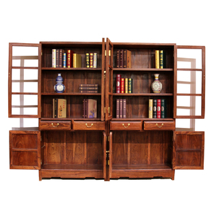 红木书柜书架实木刺猬紫檀明式素面书橱花梨木雕花书柜展示架