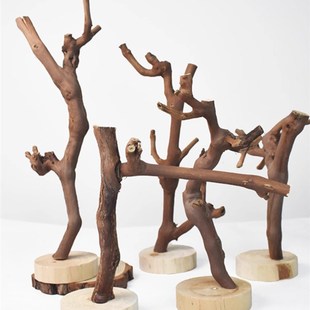 原木树杈带底托摆件书架客厅茶几摆设手工天然把玩首饰实木支架