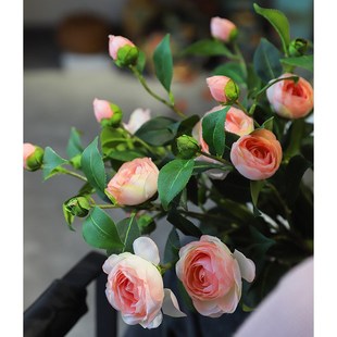 法式山茶高端仿真花绢花香水月季客厅干花假花摄影道具装饰摆件