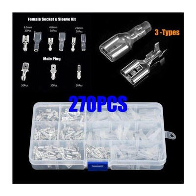 270pcs Mixed Female & Male Spade Crimp Terminal Connecto