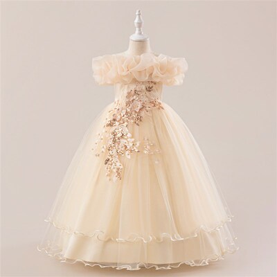 Girls Dress Childrens Beaded Flower Shoulder Wedding Dress