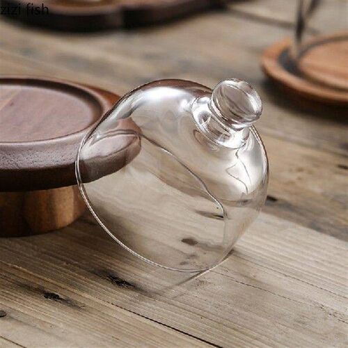 Acacia Wood Glass Lid Cake Tray Mini High Footed Dessert