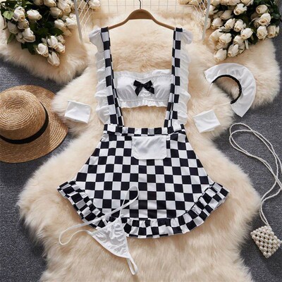 Ruffle Strap Womens Mini Dress Hotsweet Sexy Maid Cosplay B