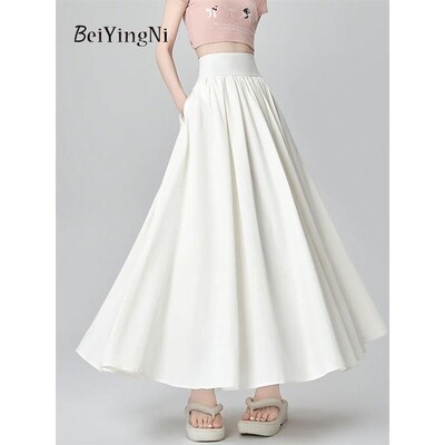 Beiyingni Womens Summer High Waist Maxi Skirt Korean Fashio