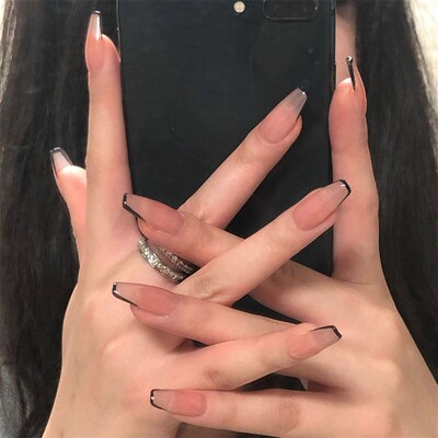 24Pcs/Set Blue Sky White Cloud Pattern Design False Nail Fre