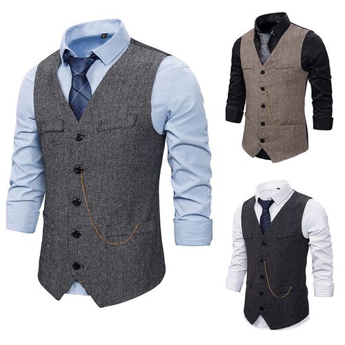 2025 European Size Single-breasted Mens Casual Vest Zipper