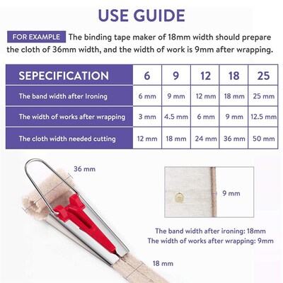 5 Sizes Sewing Bias Tape Makers Set Fabric Bias Tape Maker