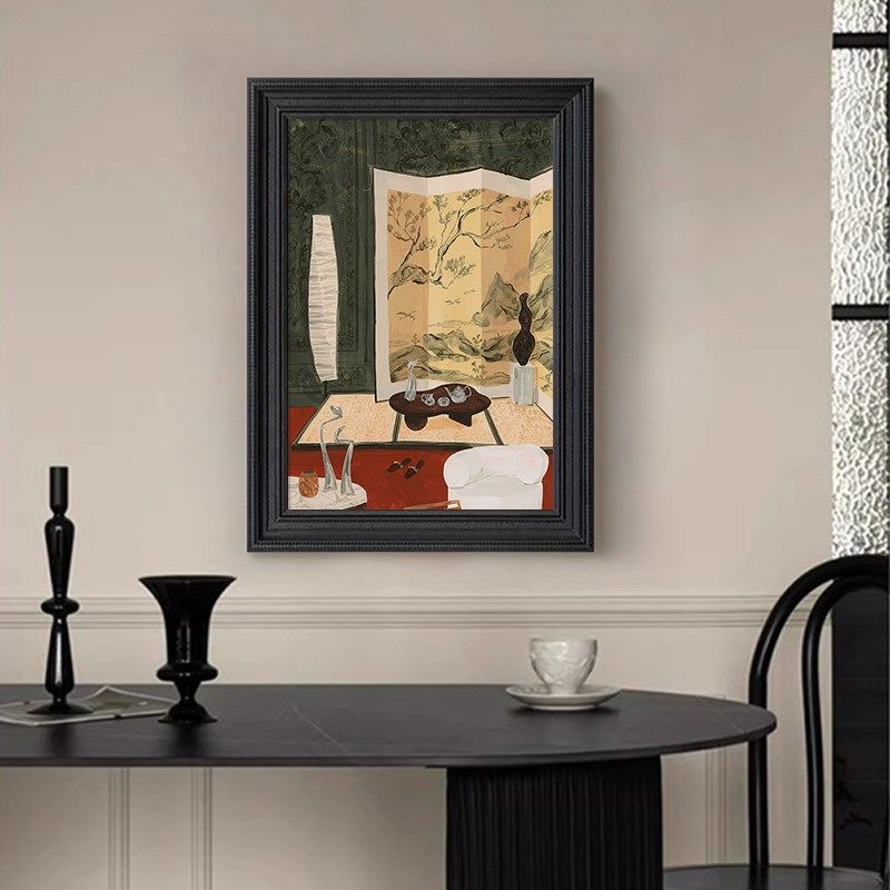 中古风客厅餐厅屏风摆件静物艺术装饰挂画抽象玄关法式纯手绘油画