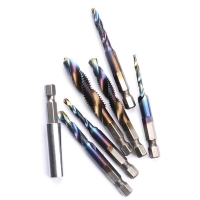 7pcs/set M3-M10 Hex Shank Blue Coated Screw Thread Metric Co