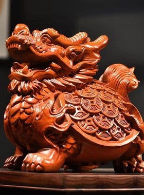 黑檀木雕龙龟摆件实木质龙头龟玄武家居办公室送礼装饰红木工艺品