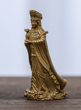 湄洲妈祖神像小妈祖摆件娘娘雕像黄铜好看的精致书房茶空间装饰品