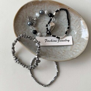 Black Womens Winter Ins Brlet and Bead Contrast Grey Autumn