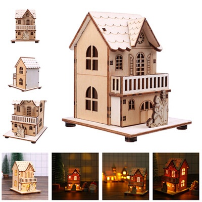 Festival Led Light Wood House Christmas Tree Decorations for