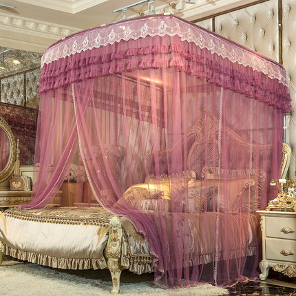 新款U型伸缩蚊帐家用夏天落地支架加密加厚公主宫廷床幔方便拆洗