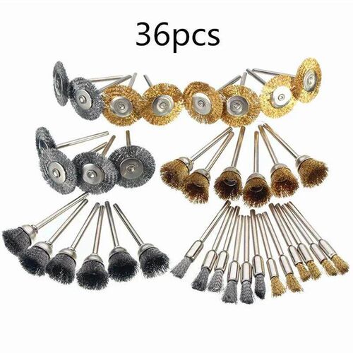 36Pcs Brass Brush Steel Wire Wheels Brushes Drill Rotary Too