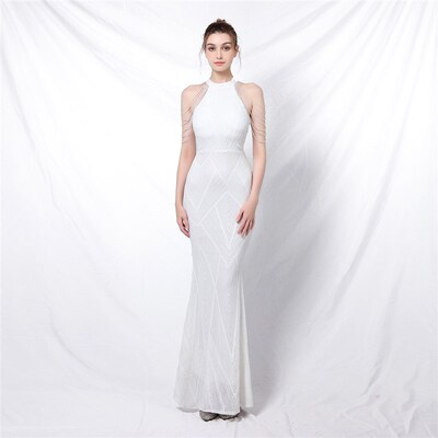 18126# Banquet Elegant Long Neck Sequins Socialite Leng Yan