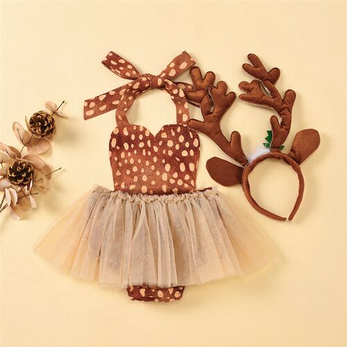 Christmas Baby Girl Romper Deer Costume Clothes Sleeveless D