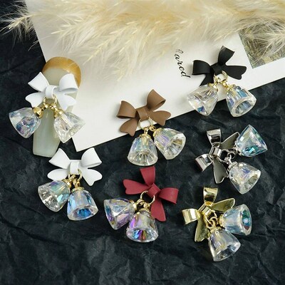 5PCS Christmas Bell Pendant Luxury Nail Charms Bow Crystal M
