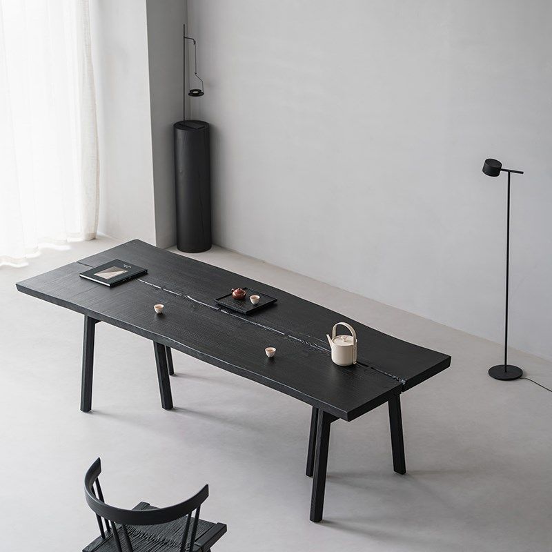 叁几 侘寂风黑色实木大板茶桌家用小户型书桌白蜡木餐桌子工作台,住宅家具,家用茶台/茶桌,淘宝优惠券,粉丝福利购,淘宝优惠卷