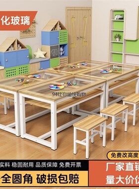 小学幼儿园玻璃美术绘画桌补习辅导培训班课桌椅手工书法画室桌子