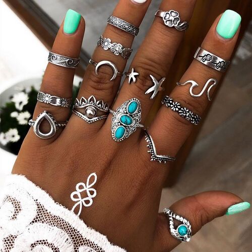 Bohemia Ring Set Women Butterfly Floral Zircon Rings Vintage