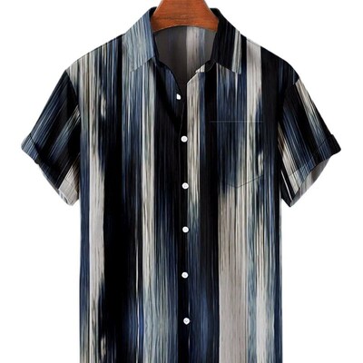 2023 5XL Hawaiian Mens Shirt Colourful Striped Camisa Short