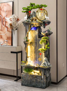 水幕墙客厅鱼缸假山喷泉办公室招财高山流水摆件循环水系景观落地