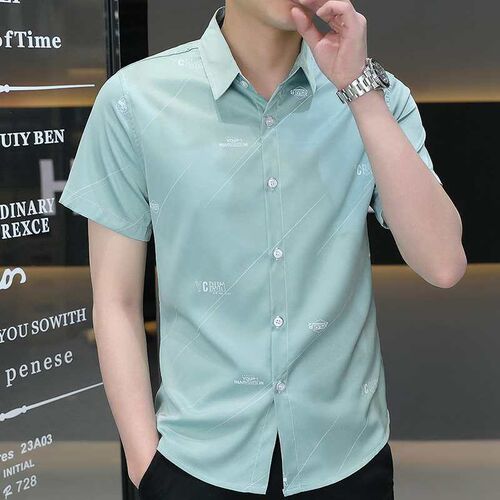 Shirt Mens Short-sleeved Ice Silk Slim-fit Fashionable Hand