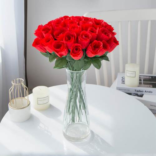 10PCS Red Silk Roses Bouquet Vase for Home Decor Garden Wedd